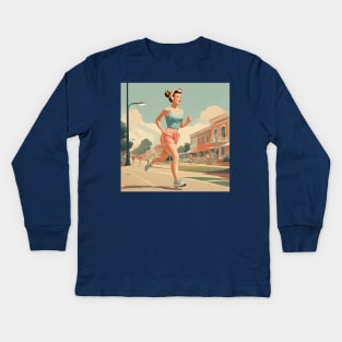 Street Jogging Vintage Style Pin Up Pace Kids Long Sleeve T-Shirt